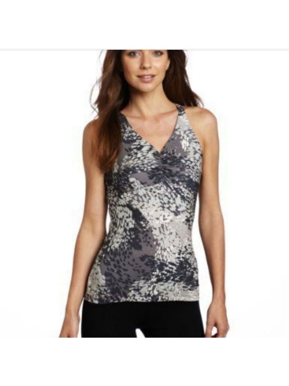 PrAna gray camo print tank top with shelf bra S